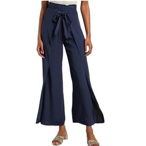 NWT Lulus Always Here For You Navy Blue Tie Wrap Front Wide Leg Pants - XS